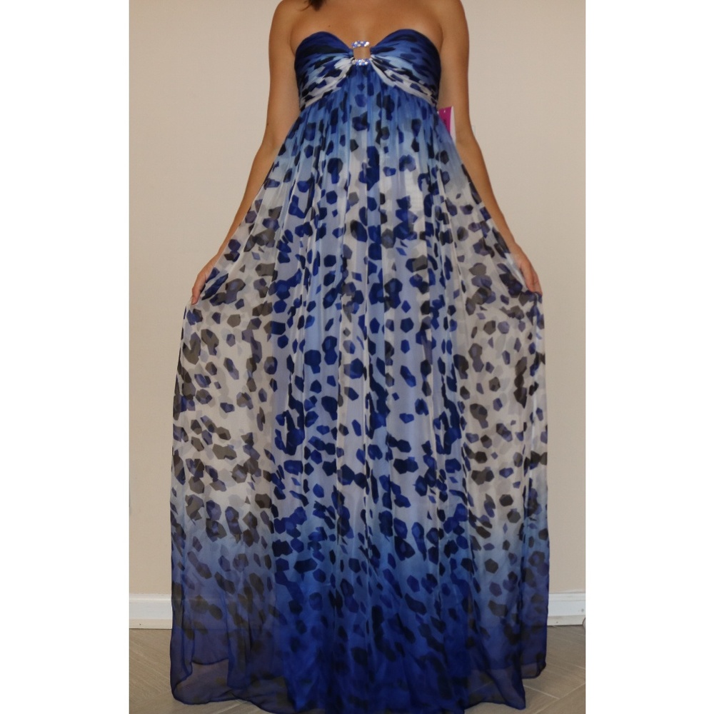 New Morgan & Co. Strapless Blue & White dress - Picture 2 of 4